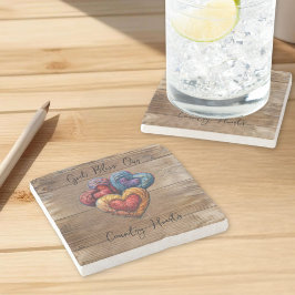 Välsigna dig Vår Land Hearts Rustic Wood Design Stenunderlägg