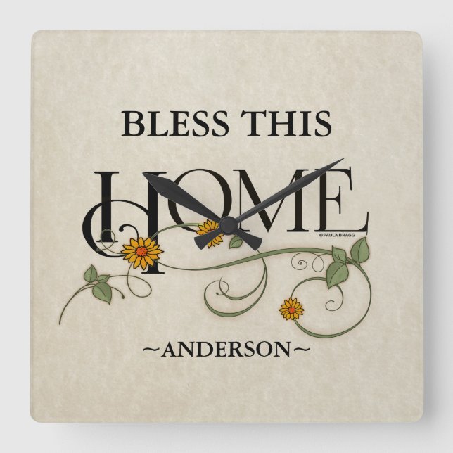 Välsigna dig - vårt hem: Personlig Fyrkantig Klocka (Framsida)