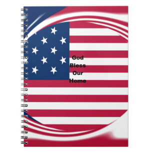 Välsigna dig vårt hem: USA flagga Swirl Art Anteckningsbok Med Spiral