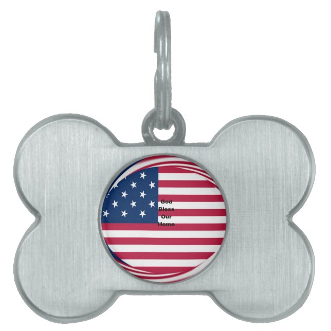Välsigna dig vårt hem: USA flagga Swirl Art ID-bricka Husdjur (Framsidan)