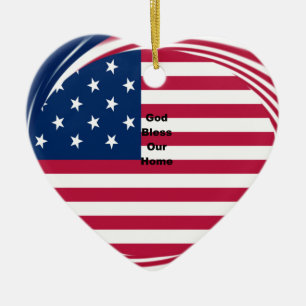 Välsigna dig vårt hem: USA flagga Swirl Art Julgransprydnad Keramik