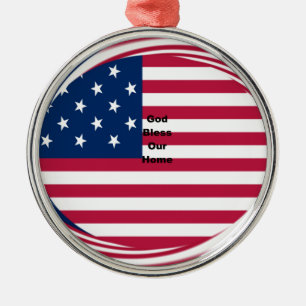Välsigna dig vårt hem: USA flagga Swirl Art Julgransprydnad Metall