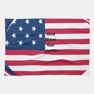 Välsigna dig vårt hem: USA flagga Swirl Art Kökshandduk