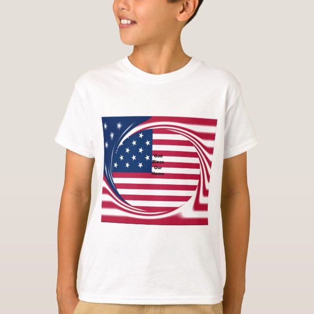 Välsigna dig vårt hem: USA flagga Swirl Art Tee (Framsida)