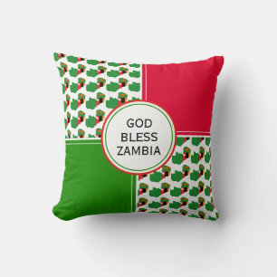 VÄLSIGNA DIG ZAMBIA Flagga Patriotic Inspirational Kudde