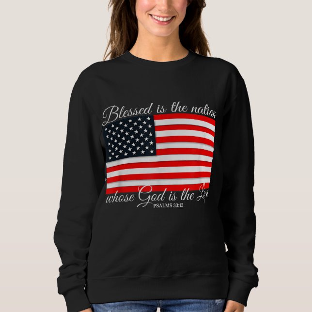 Välsignad är Nation Psalm 3312 4:e juli-Flagga T Shirt (Framsida)
