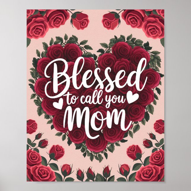 Välsignad att ringa dig Mamma Blommigt Heart poste Poster (Framsidan)
