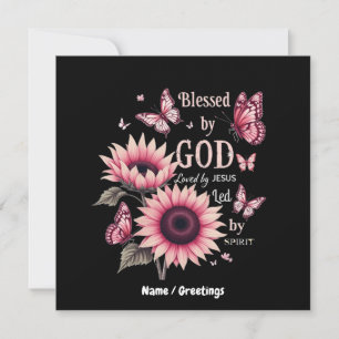 Välsignad av Gud älskad av Jesus Rosa Solros Faith Inbjudningar