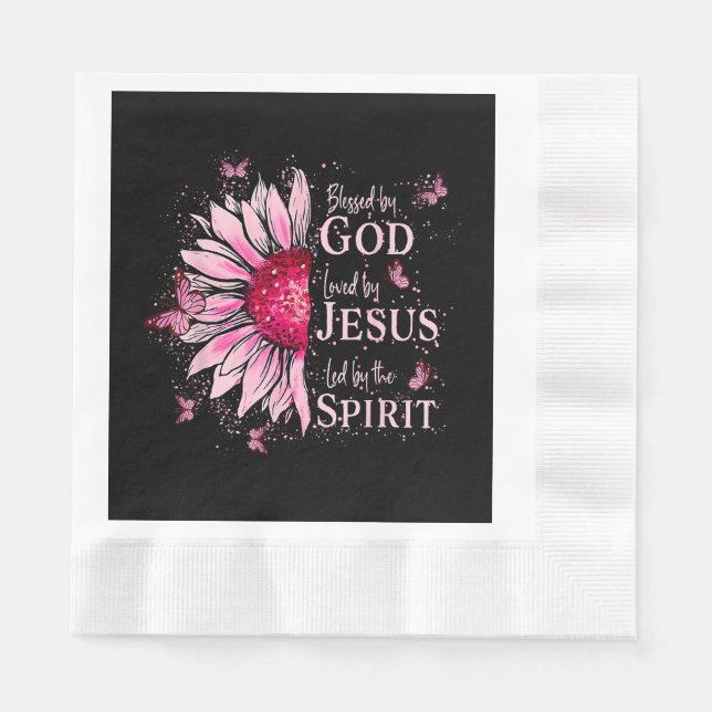Välsignad av Gud - Älskad av Jesus Rosa Solros Pappersservett (Framsidan)