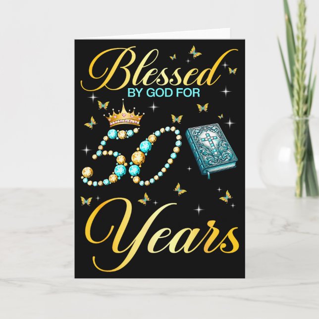 Välsignad av Gud i 50 år gammal kristen 50-årsdag Kort (Framsida)