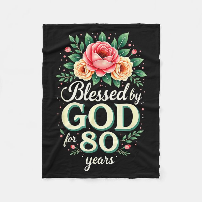 Välsignad av Gud i 80 år religiös 80-årsdag Fleecefilt (Framsidan)