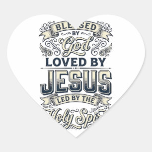 Välsignad Av Gud Jesus Helig Ande Vintage T-Shirt Hjärtformat Klistermärke