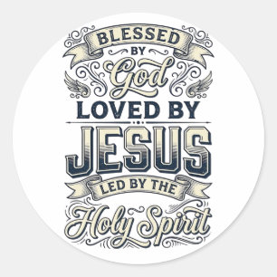 Välsignad av Gud Jesus Helig Ande Vintage T-Shirt Runt Klistermärke