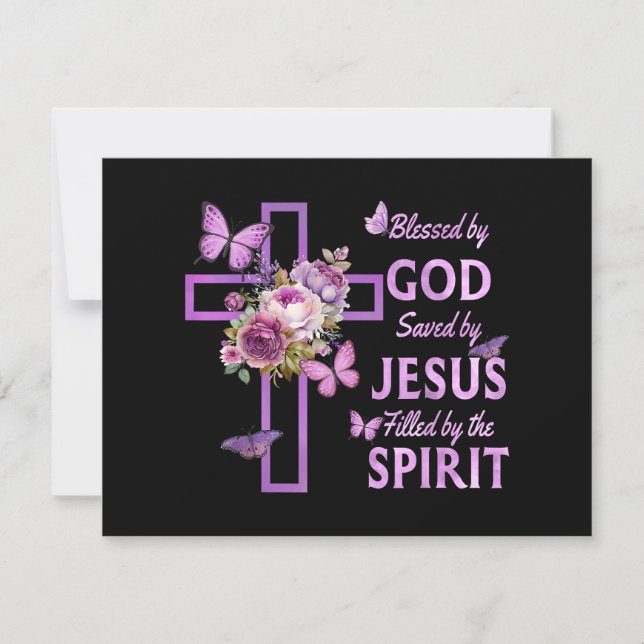 Välsignad av Gud Sparad av Jesus Lila Blommigt Kor (Framsida)