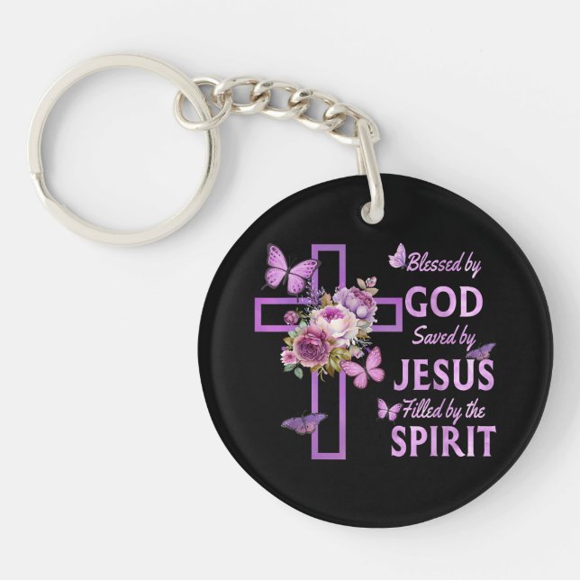 Välsignad av Gud Sparad av Jesus Lila Blommigt Kor (Framsidan)