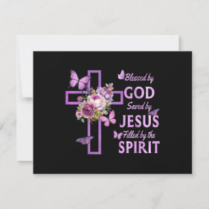 Välsignad av Gud Sparad av Jesus Lila Blommigt Kor OSA Kort