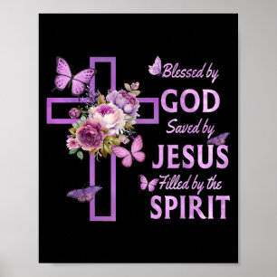 Välsignad av Gud Sparad av Jesus Lila Blommigt Kor Poster
