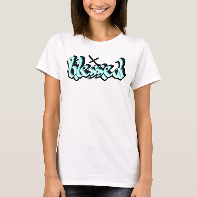 Välsignad Calligraphy Street Art Urban T Shirt (Framsida)