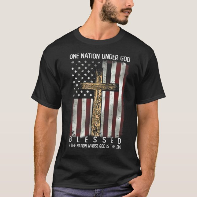 Välsignad en nation under Guds kristna patriotiska T Shirt (Framsida)
