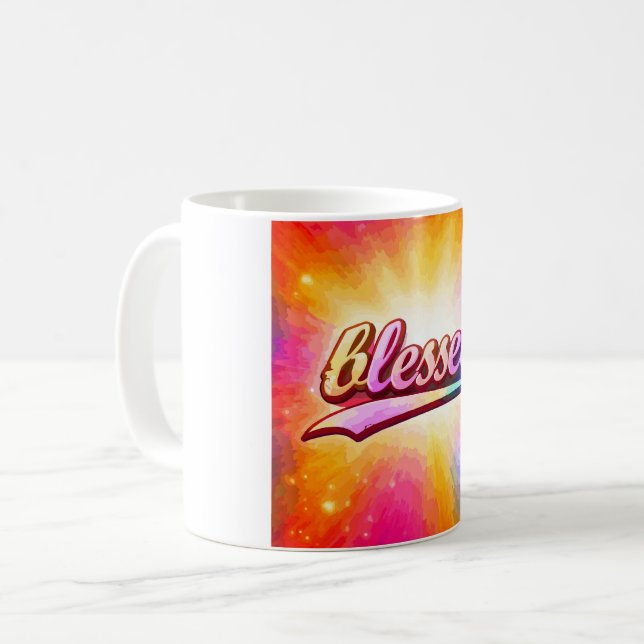 Välsignad Färgrik Typografi Inspirerande Kaffemugg (Framsida vänster)