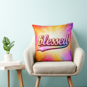 Välsignad Färgrik Typografi Inspirerande Kudde