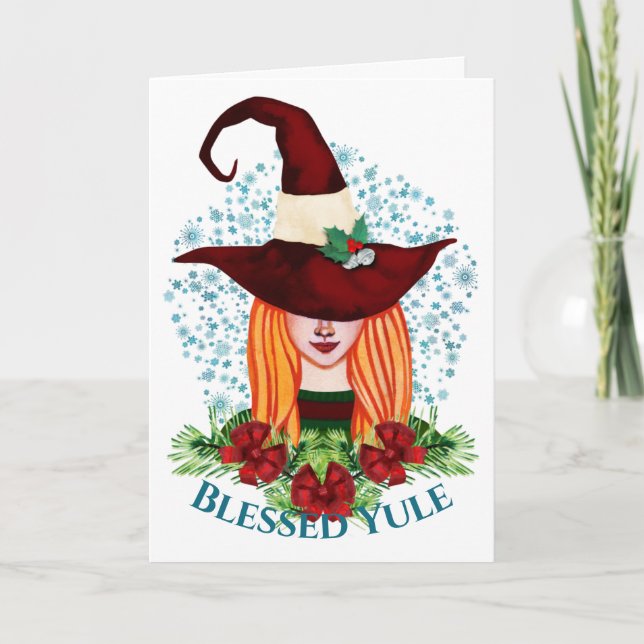 Välsignad Jul Mysig Vinter Solstånd Merry Häxa Helgkort (Framsida)