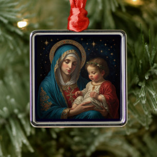 Välsignad Jungfru Mary och Jesus Nativitetshjul Julgransprydnad Metall