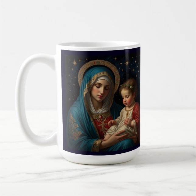 Välsignad Jungfru Mary och Jesus Nativitetshjul Kaffemugg (Vänster)