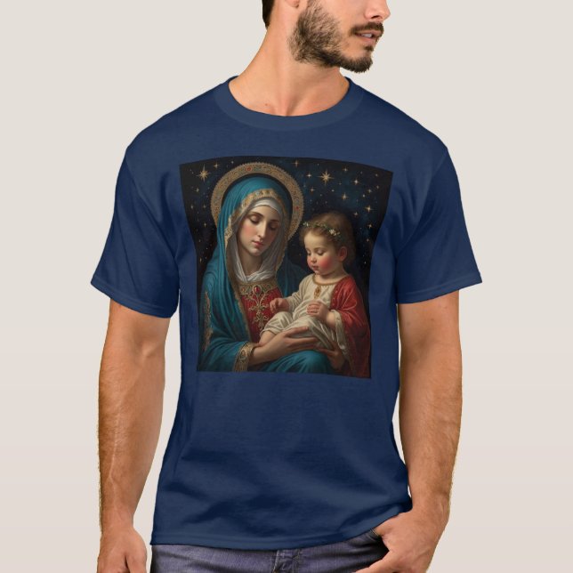 Välsignad Jungfru Mary och Jesus Nativitetshjul T Shirt (Framsida)