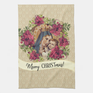 Välsignad jungfrulig blom- Mary Jesus jul Kökshandduk