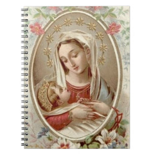 Välsignad jungfrulig Mary babyJesus blommigt Anteckningsbok