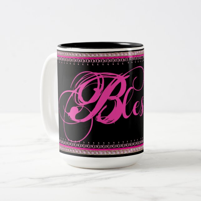 Välsignad! Kopp (Rosa/Svart) (Framsida vänster)