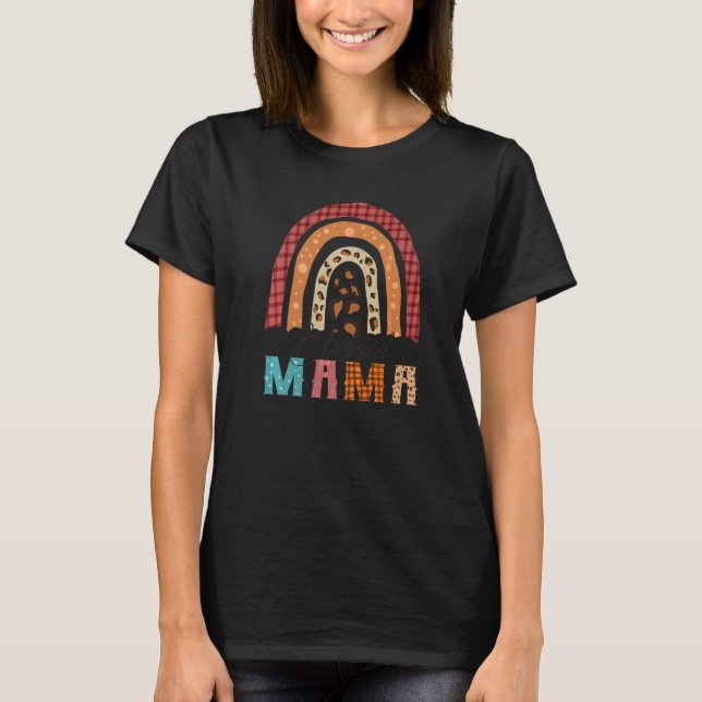 VÄLSIGNAD MAMA Leopard Regnbåge Höst Randig Söt Hö T Shirt (Framsida)