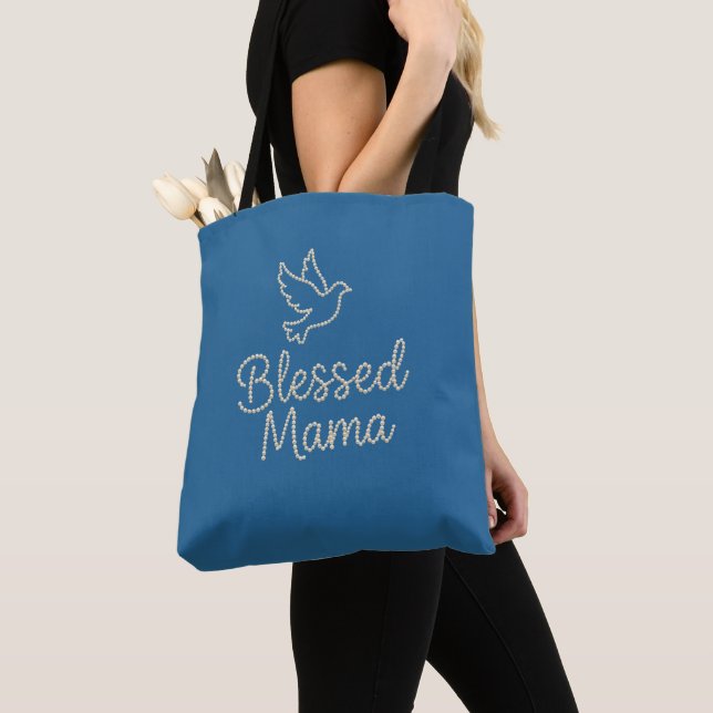 Välsignad Mama Pearl Script Dove Glamourös Handväs Tygkasse (Närbild)