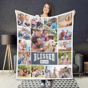 Välsignad Mamma 15-fotokollage Fleecefilt