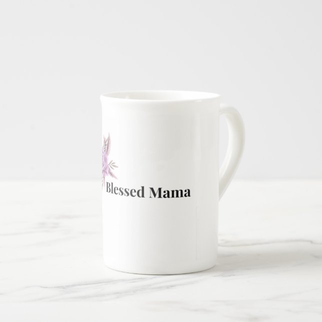 Välsignad Mamma Blommig Kaffemugg Benporslin Mugg (Framsida höger)
