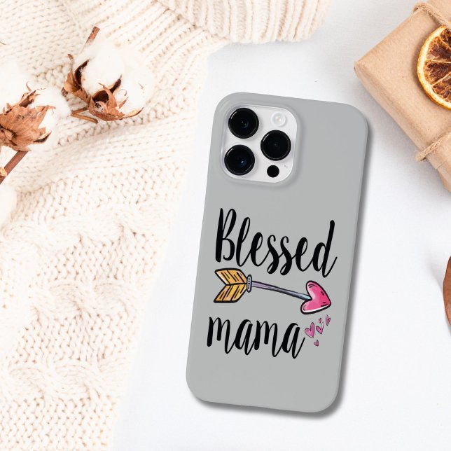 Välsignad Mamma med Pil (Blessed Mama boho gray iPhone case)