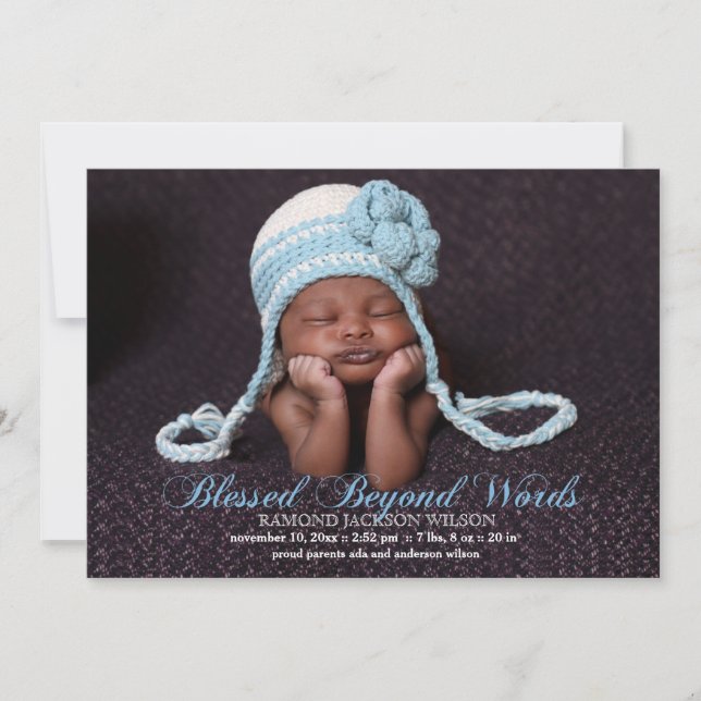 Välsignad med ett pojkfoto-födelsemeddelande meddelande (Framsida)