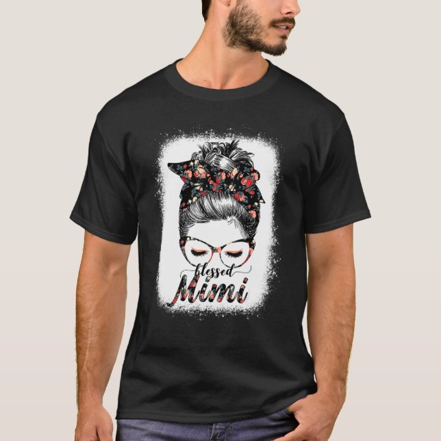 Välsignad Mimi Messy Bun Women Glad påsk Mor T Shirt (Framsida)