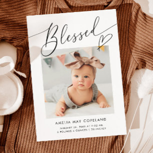 Välsignad, minimalistisk hjärt-Baby-foto-fågel Meddelande