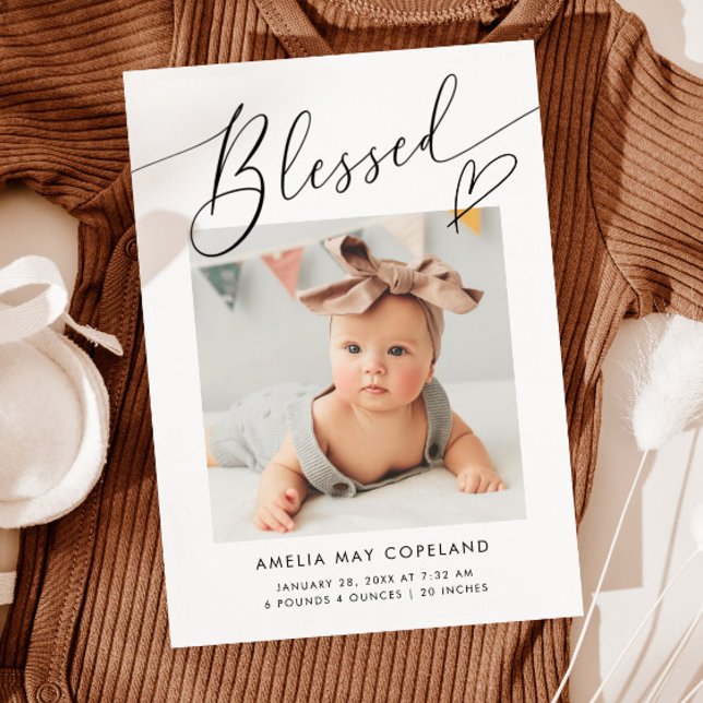 Välsignad, minimalistisk hjärt-Baby-foto-fågel Meddelande (Skapare uppladdad)