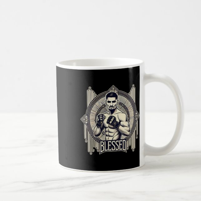 Välsignad Mma Bjj Kickboxing Muay Thai Boxing Cage Kaffemugg (Höger)