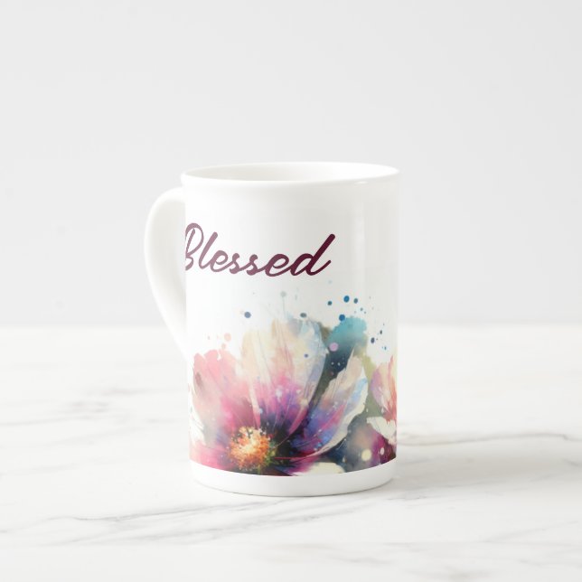 Välsignad Modern Blommig Design Benporcelain Mugg Benporslin Mugg (Framsida vänster)