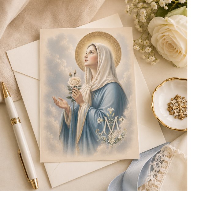 Välsignad Mor Blommig Marian Kors Religiös  Tack Kort (Skapare uppladdad)