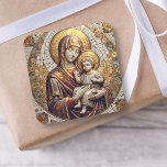 Välsignad Mor Mary och Baby Jesus | Jul Fyrkantigt Klistermärke<br><div class="desc">Virgin Mary med Baby Jesus i en bricka i stil-klistermärken för en religiösa,  jul eller Påsk.</div>
