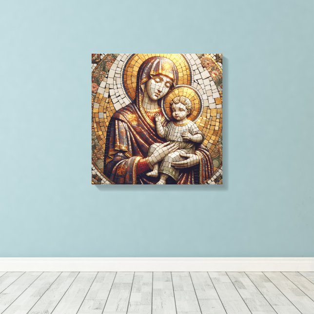 Välsignad Mor Mary och Baby Jesus | Religoius Canvastryck (Insitu (trägolv))