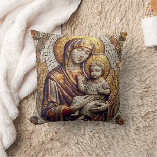 Välsignad Mor Mary och Baby Jesus Religoius Kudde