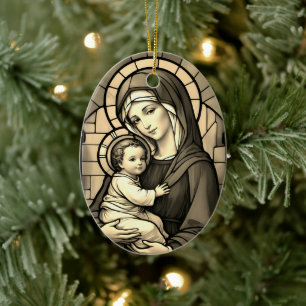 Välsignad Mor Mary och Baby Jesus - Virgin Mary Julgransprydnad Keramik