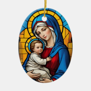 Välsignad Mor Mary och Baby Jesus - Virgin Mary Julgransprydnad Keramik