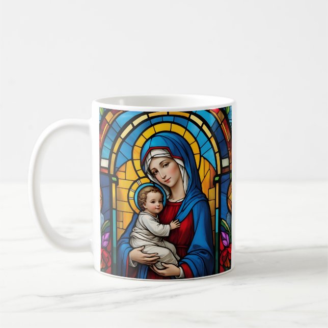 Välsignad Mor Mary och Baby Jesus - Virgin Mary Kaffemugg (Vänster)